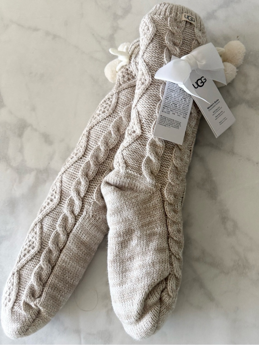 NWT UGG pom pom fleece lined socks in stone - Picture 4 of 8